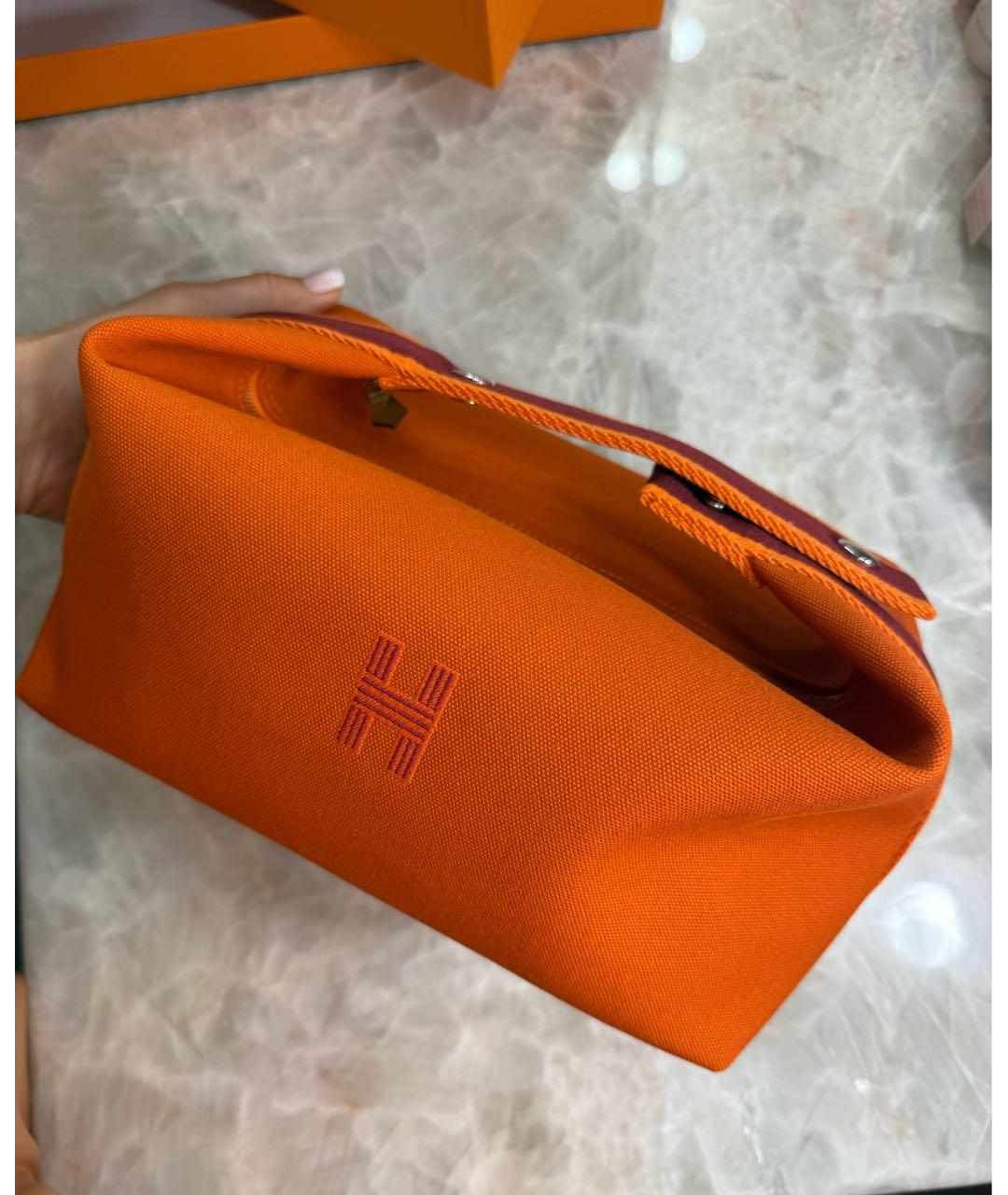 HERMES Оранжевая хлопковая косметичка, фото 2