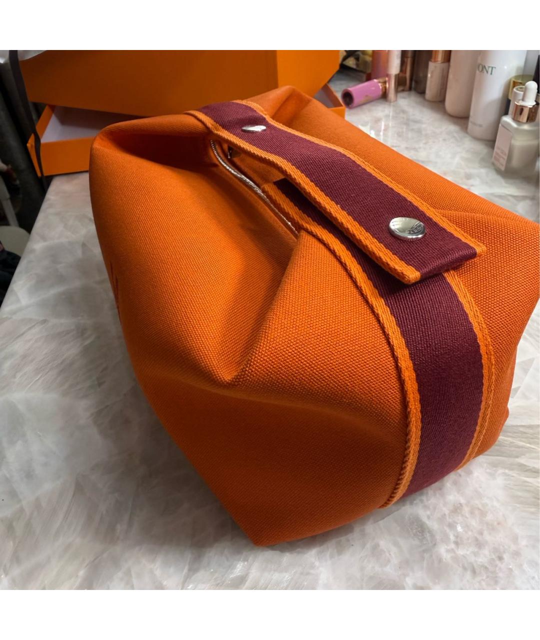 HERMES Оранжевая хлопковая косметичка, фото 6