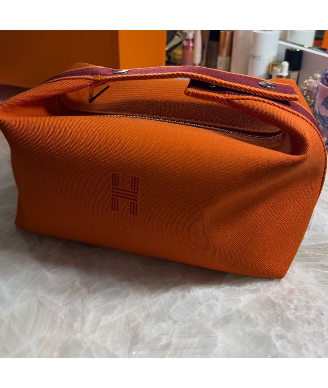 HERMES Оранжевая хлопковая косметичка, фото 4