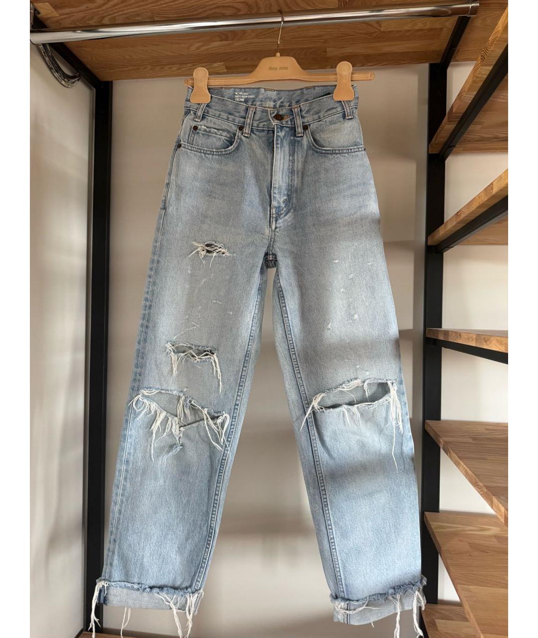 CELINE Голубые хлопковые прямые джинсы, фото 7