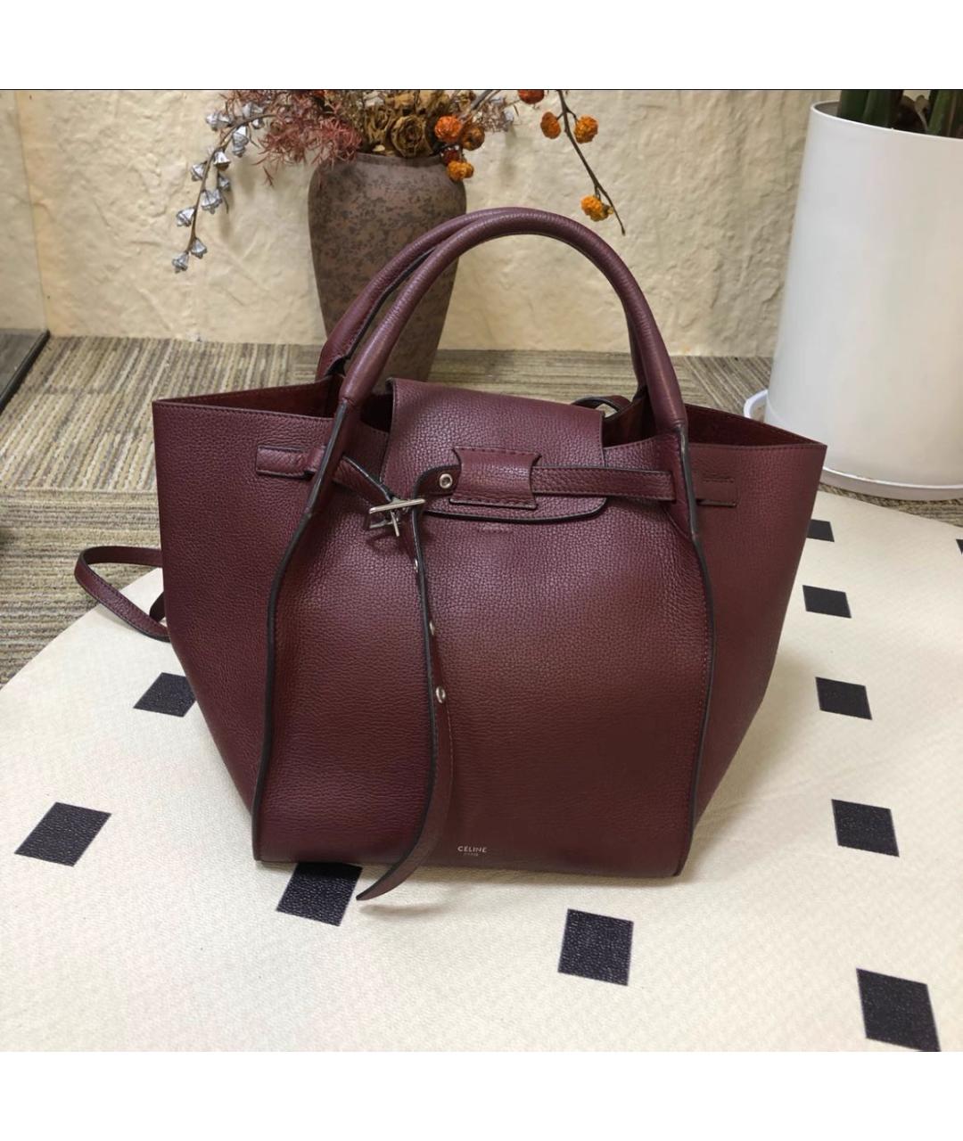 CELINE Бордовая кожаная сумка тоут, фото 6