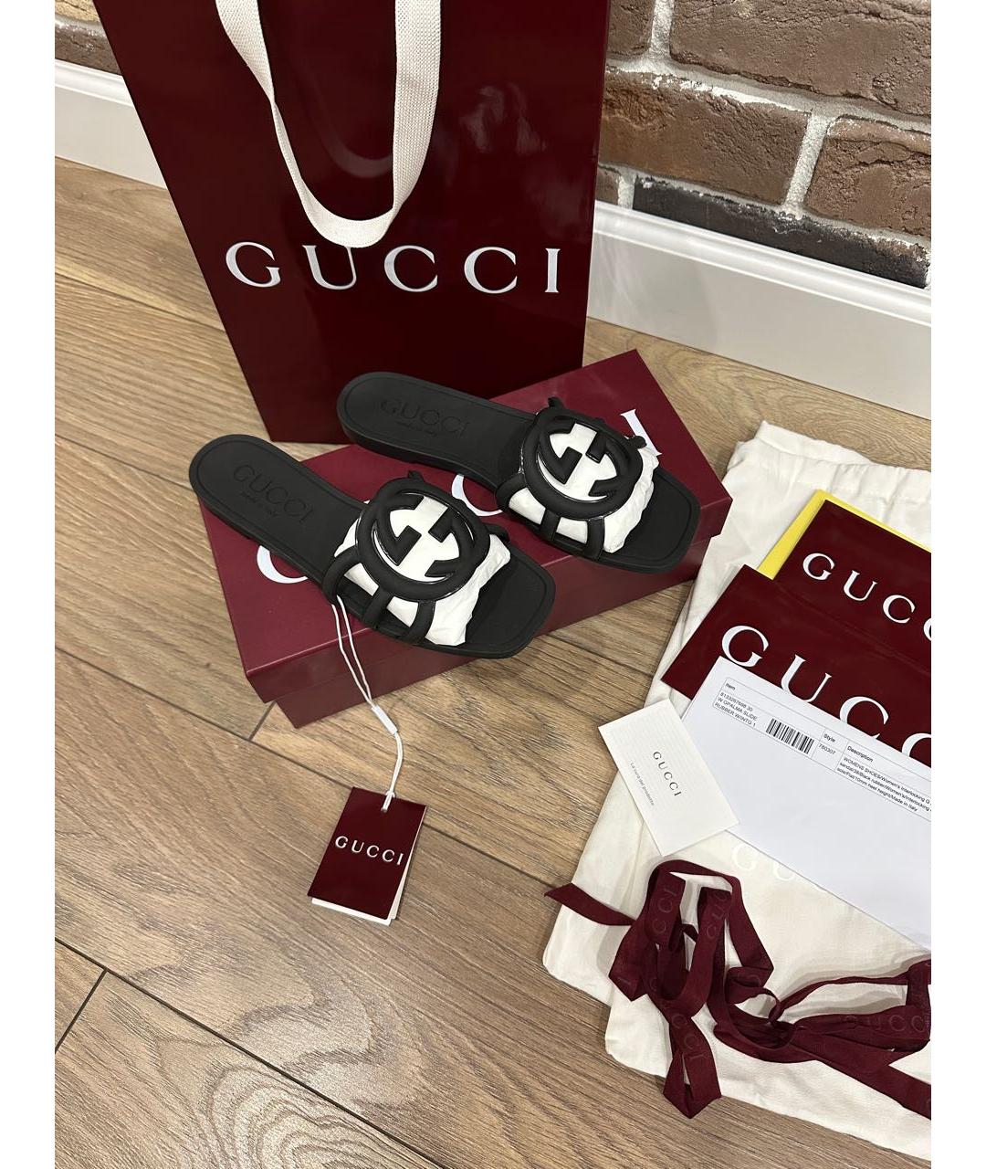 GUCCI Черные резиновые шлепанцы, фото 3