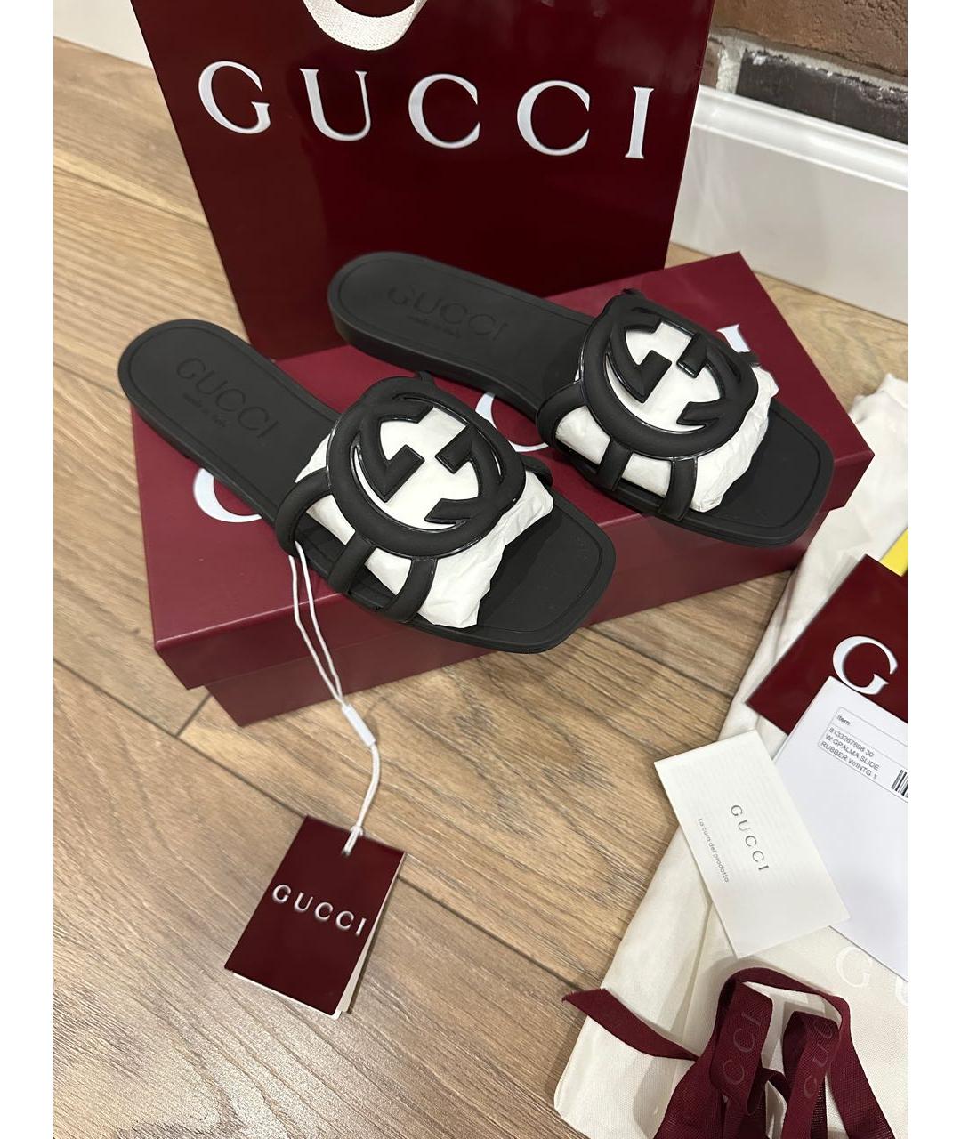 GUCCI Черные резиновые шлепанцы, фото 4