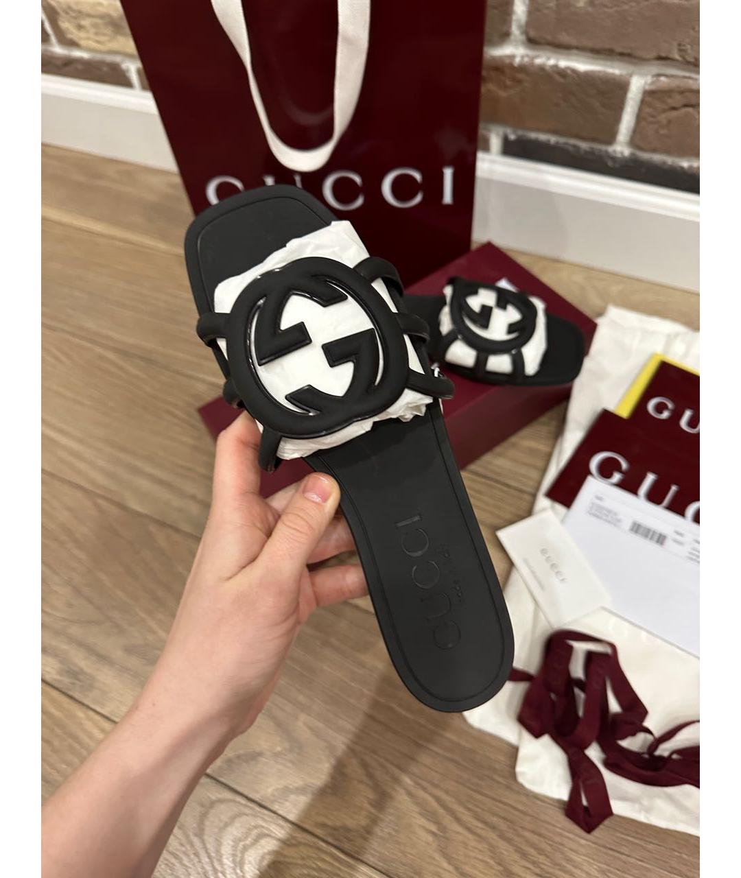 GUCCI Черные резиновые шлепанцы, фото 6