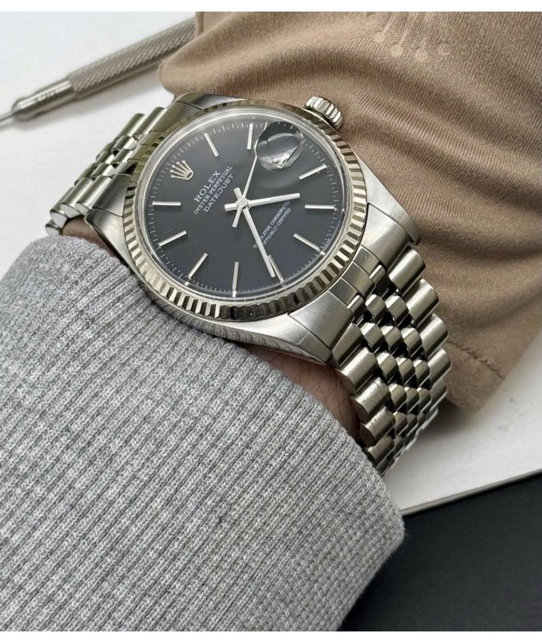 ROLEX Черные металлические часы, фото 4