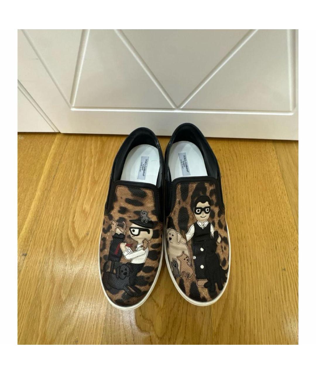 DOLCE&GABBANA Коричневые кожаные слипоны, фото 2