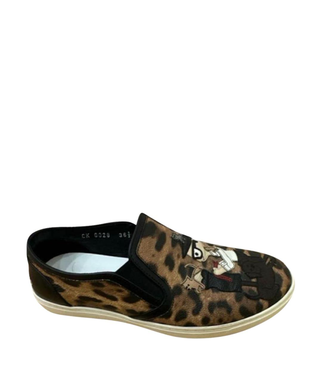 DOLCE&GABBANA Коричневые кожаные слипоны, фото 1