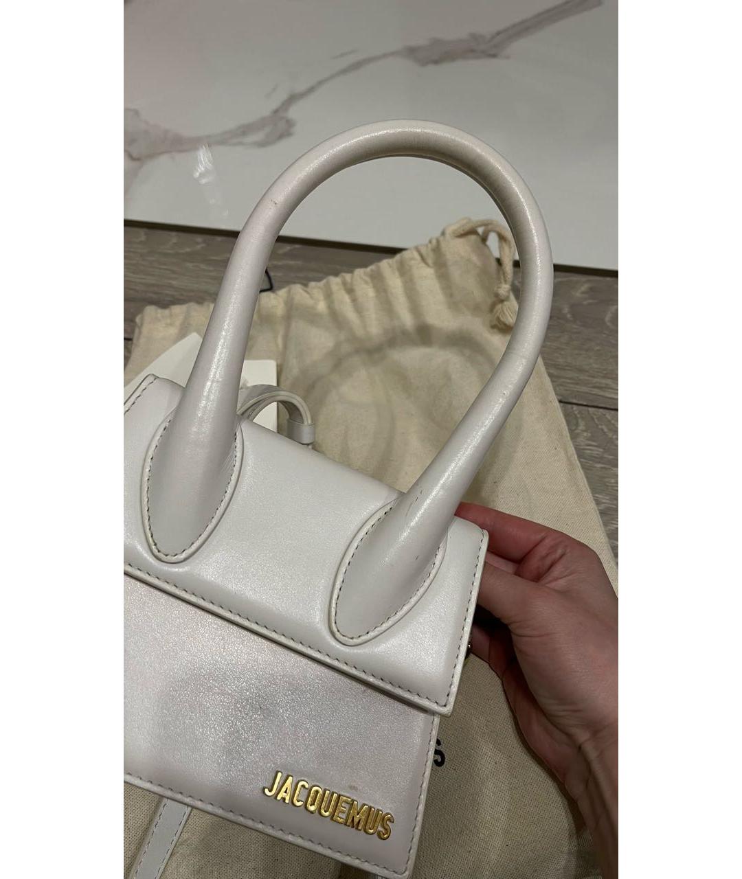 JACQUEMUS Белая кожаная сумка с короткими ручками, фото 5