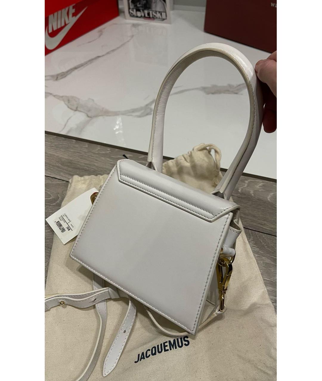 JACQUEMUS Белая кожаная сумка с короткими ручками, фото 7