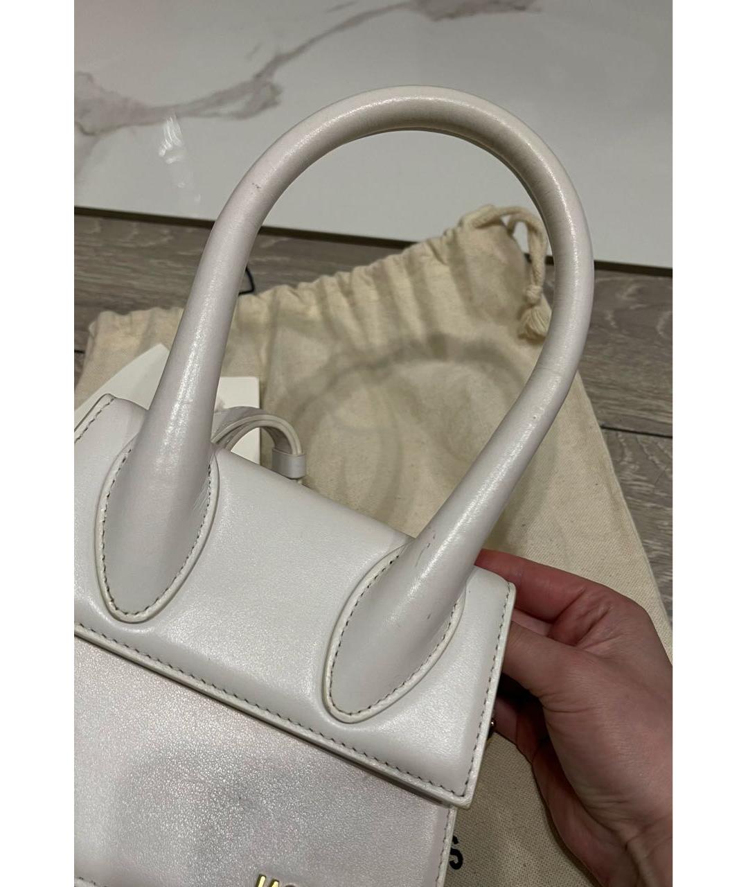 JACQUEMUS Белая кожаная сумка с короткими ручками, фото 8