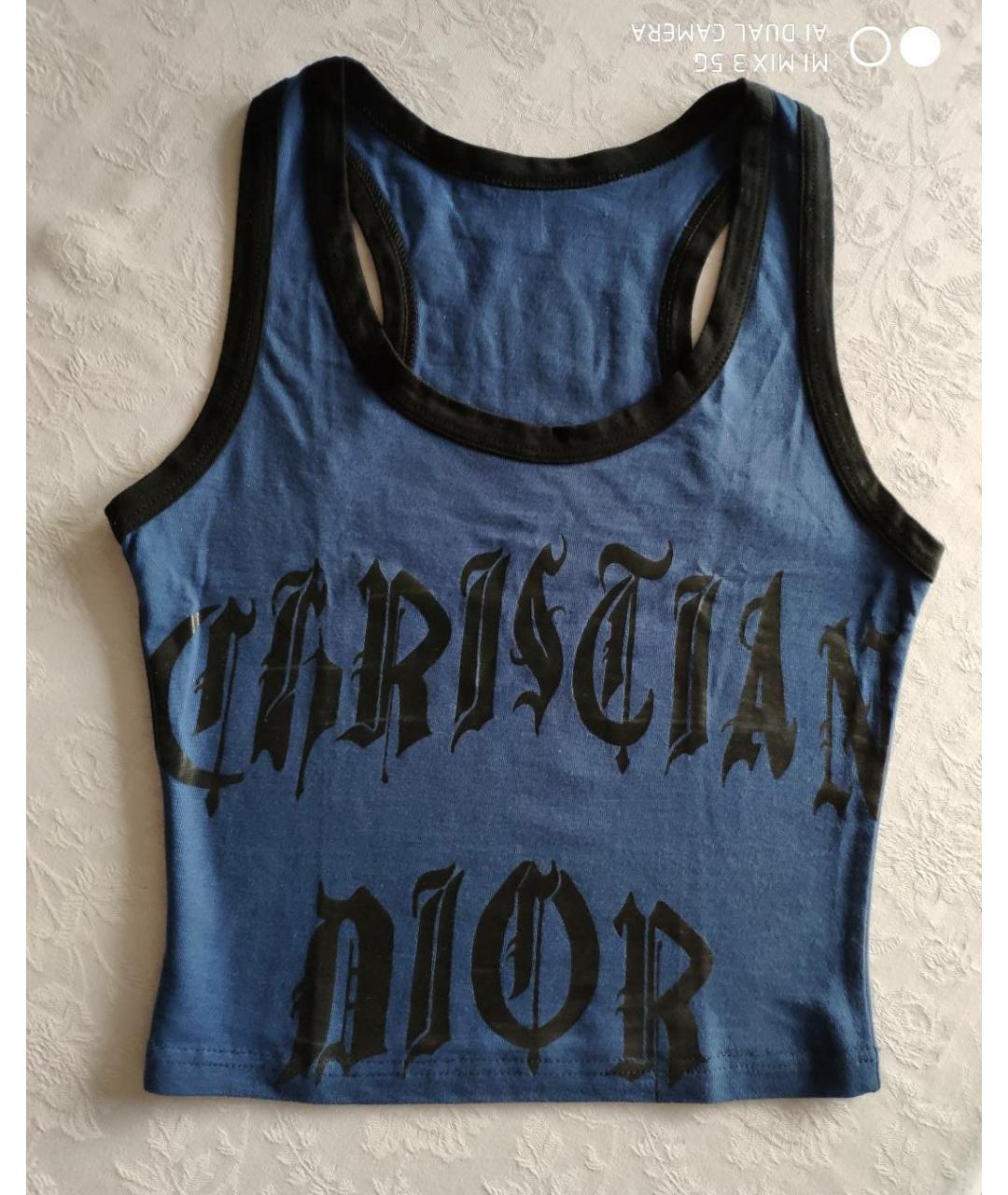 CHRISTIAN DIOR Синяя хлопковая майка, фото 4