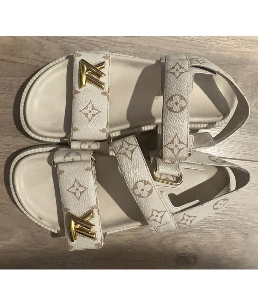 LOUIS VUITTON Бежевые кожаные босоножки, фото 5