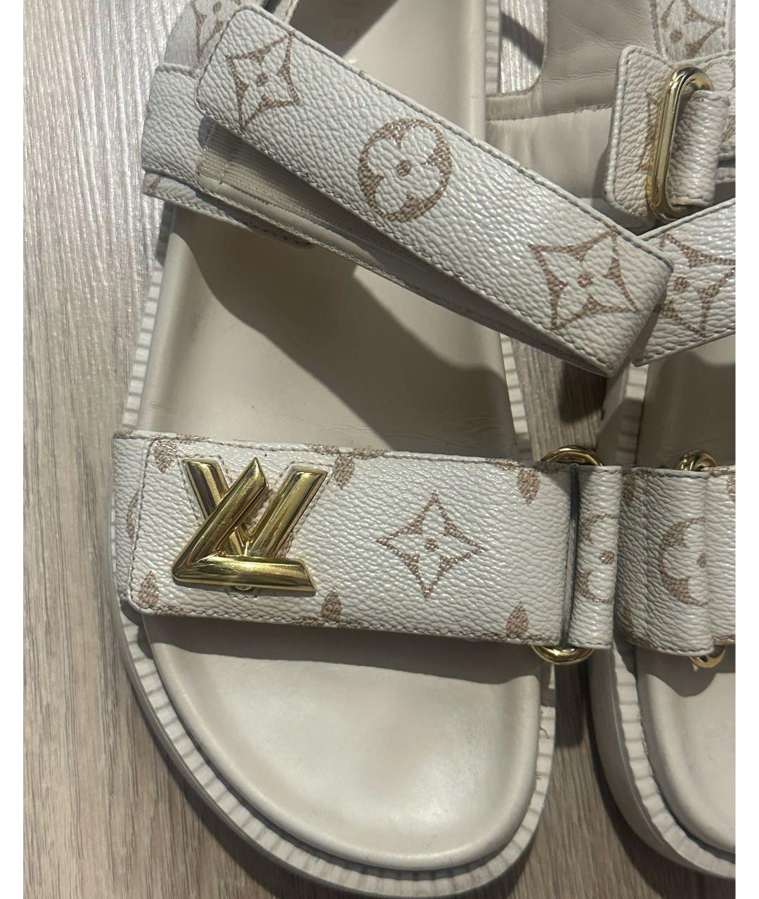 LOUIS VUITTON Бежевые кожаные босоножки, фото 4