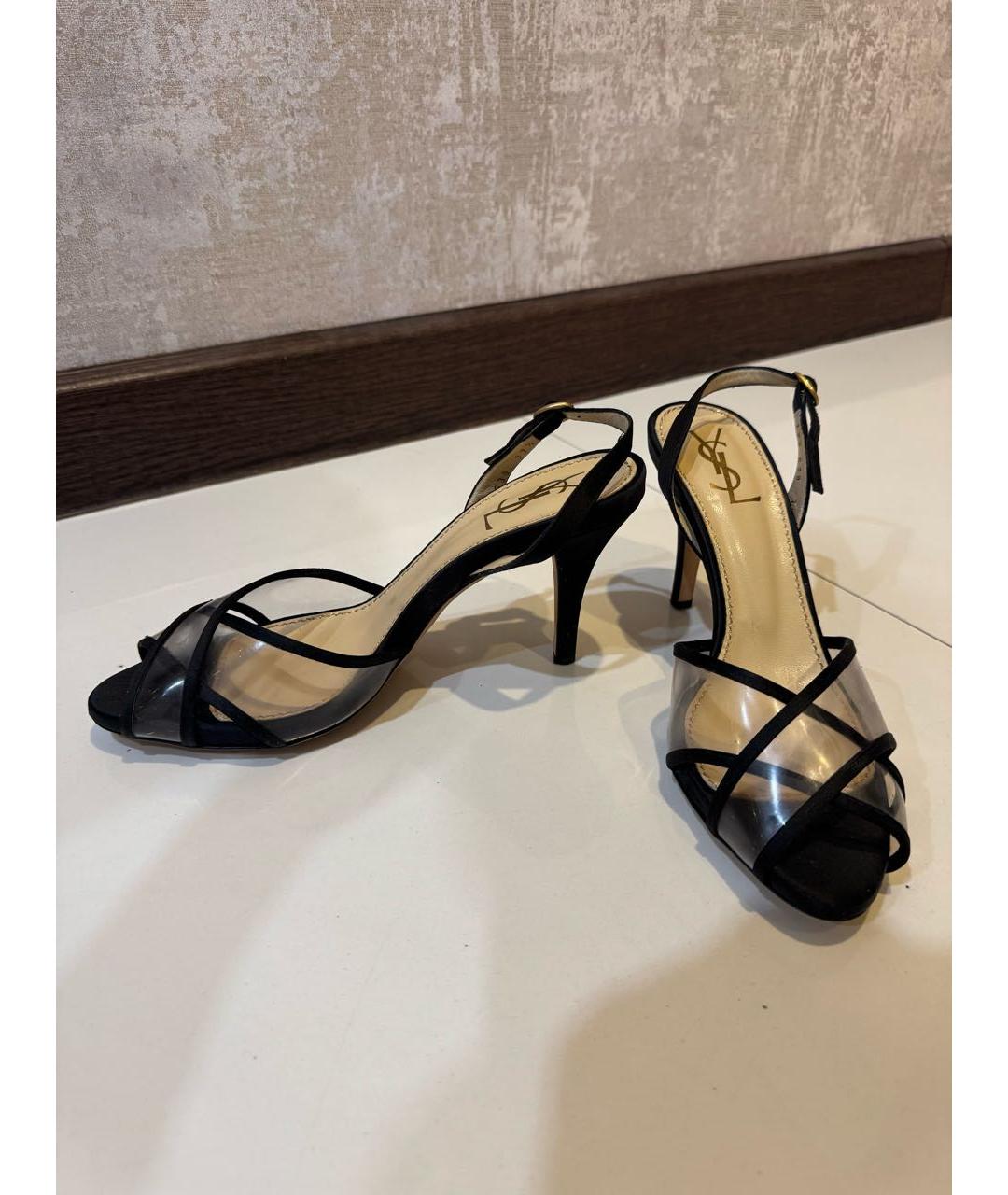 SAINT LAURENT Черные текстильные босоножки, фото 4