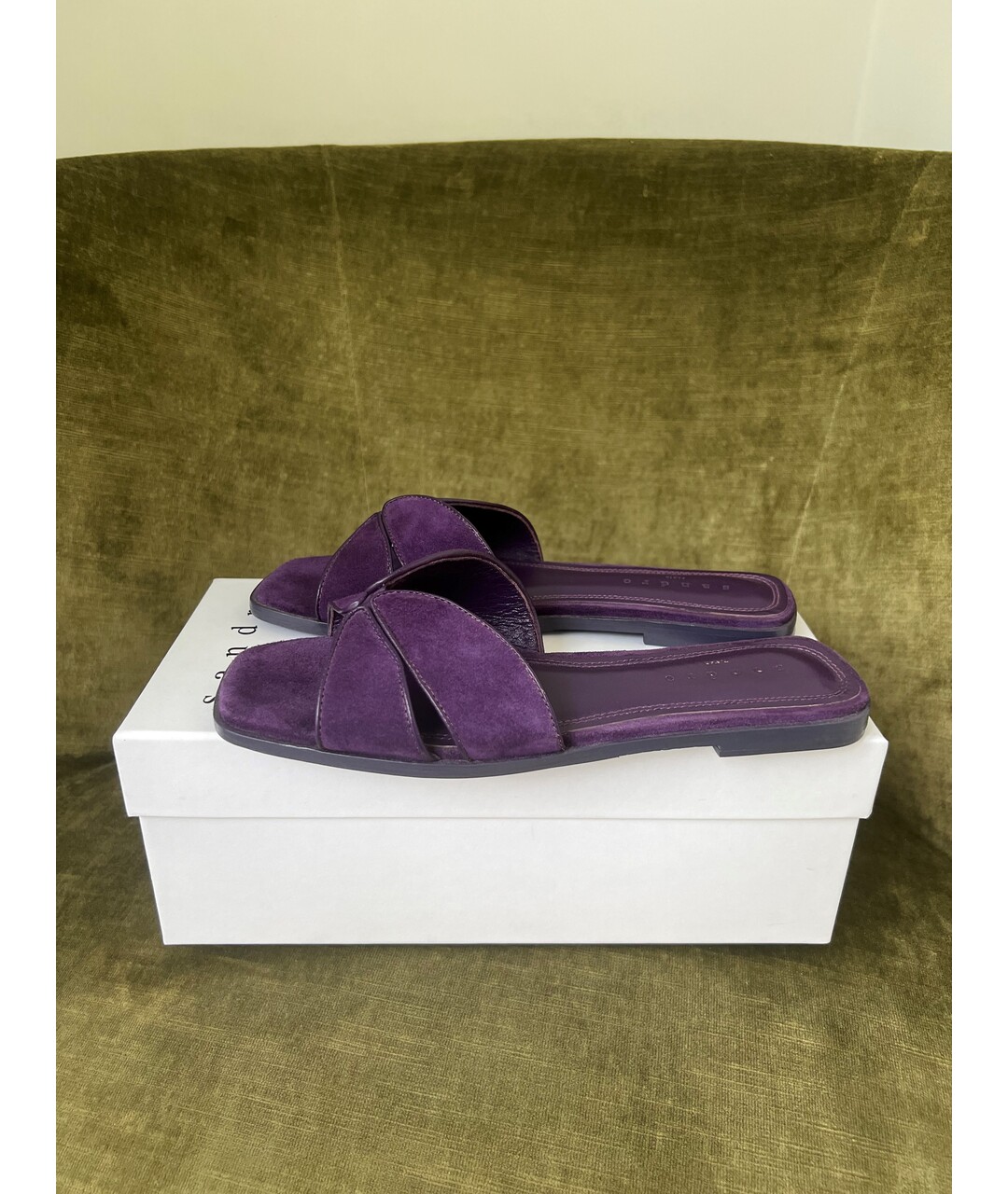SANDRO Фиолетовые замшевые шлепанцы, фото 3