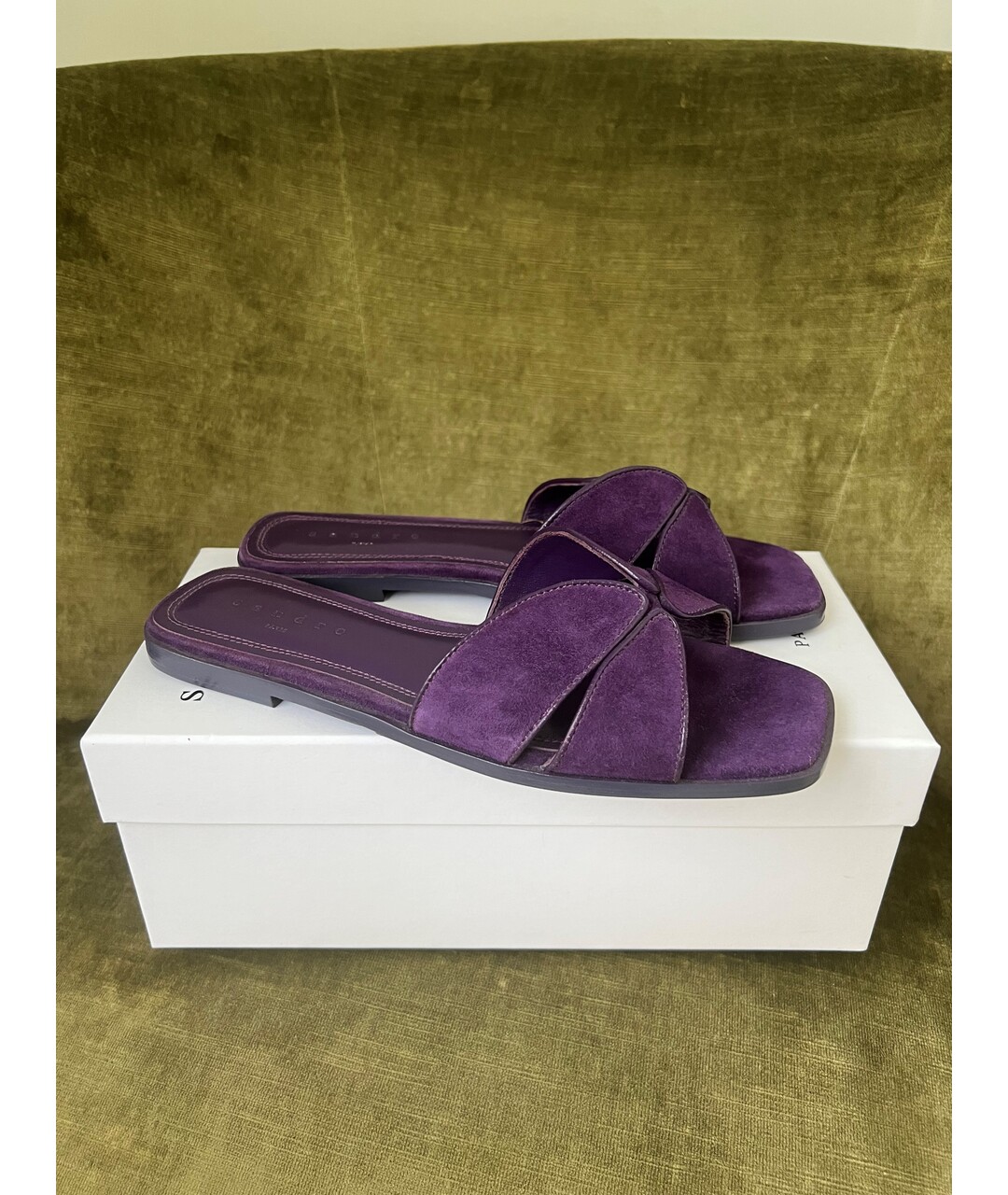 SANDRO Фиолетовые замшевые шлепанцы, фото 5