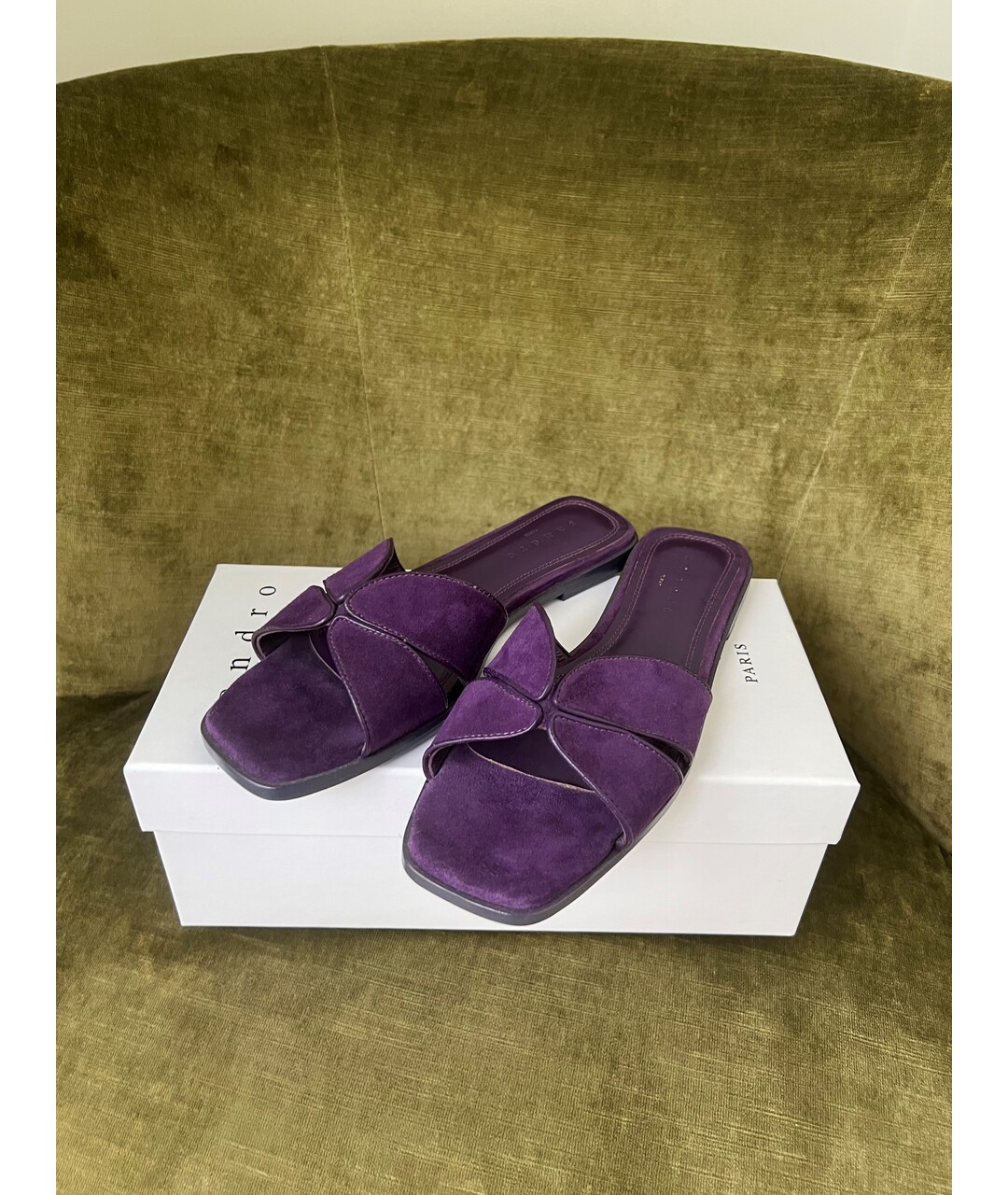 SANDRO Фиолетовые замшевые шлепанцы, фото 4