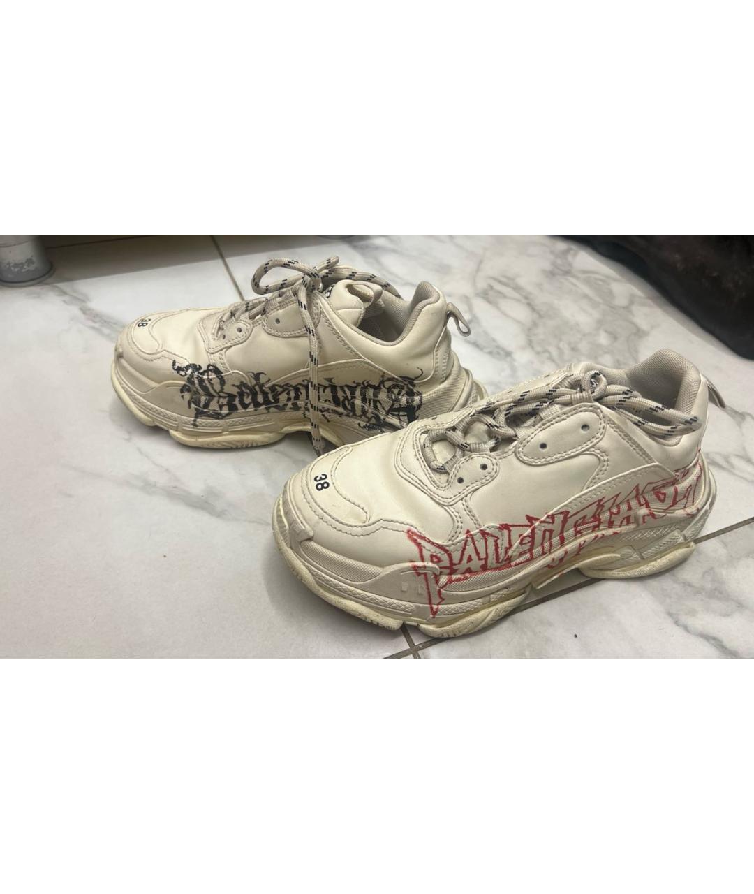 BALENCIAGA Бежевые кожаные кроссовки, фото 5