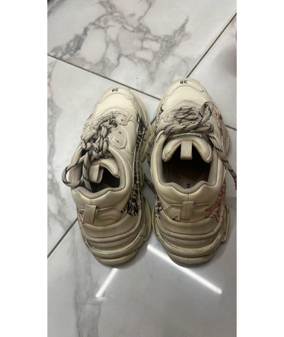 BALENCIAGA Бежевые кожаные кроссовки, фото 4