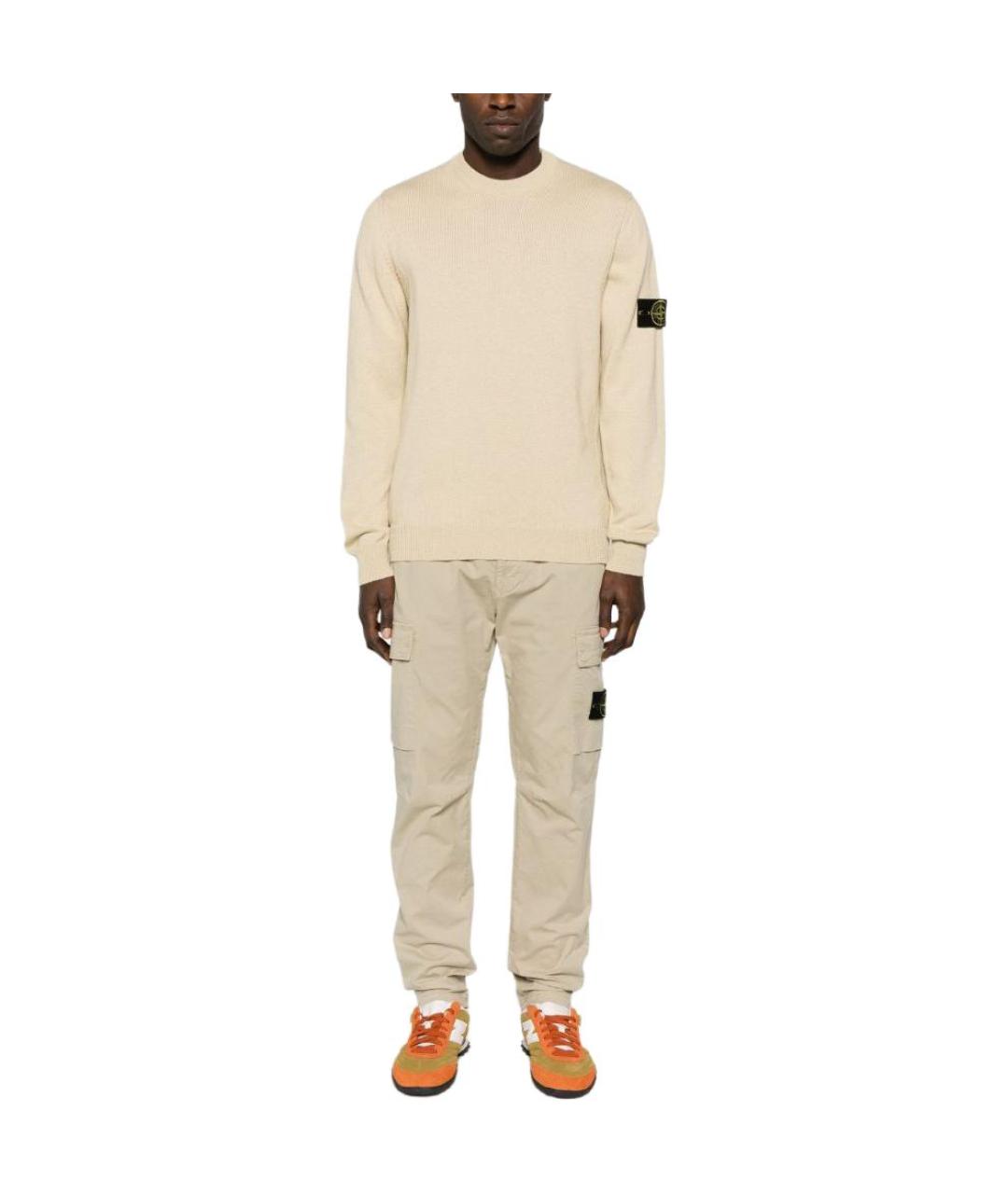 STONE ISLAND Бежевые хлопковые повседневные брюки, фото 3