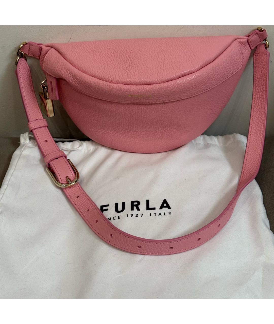 FURLA Розовая кожаная поясная сумка, фото 5