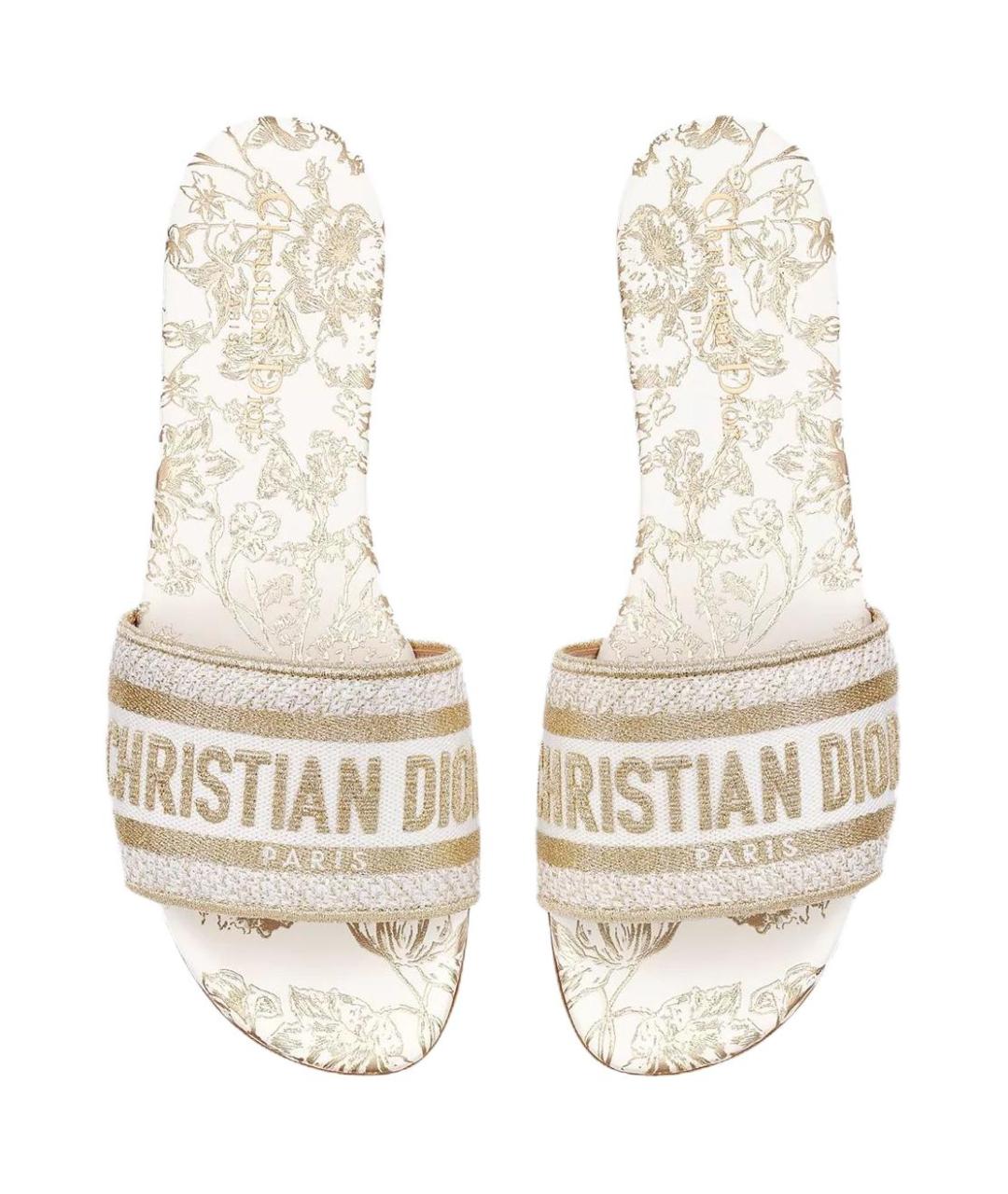 CHRISTIAN DIOR Золотые текстильные шлепанцы, фото 4