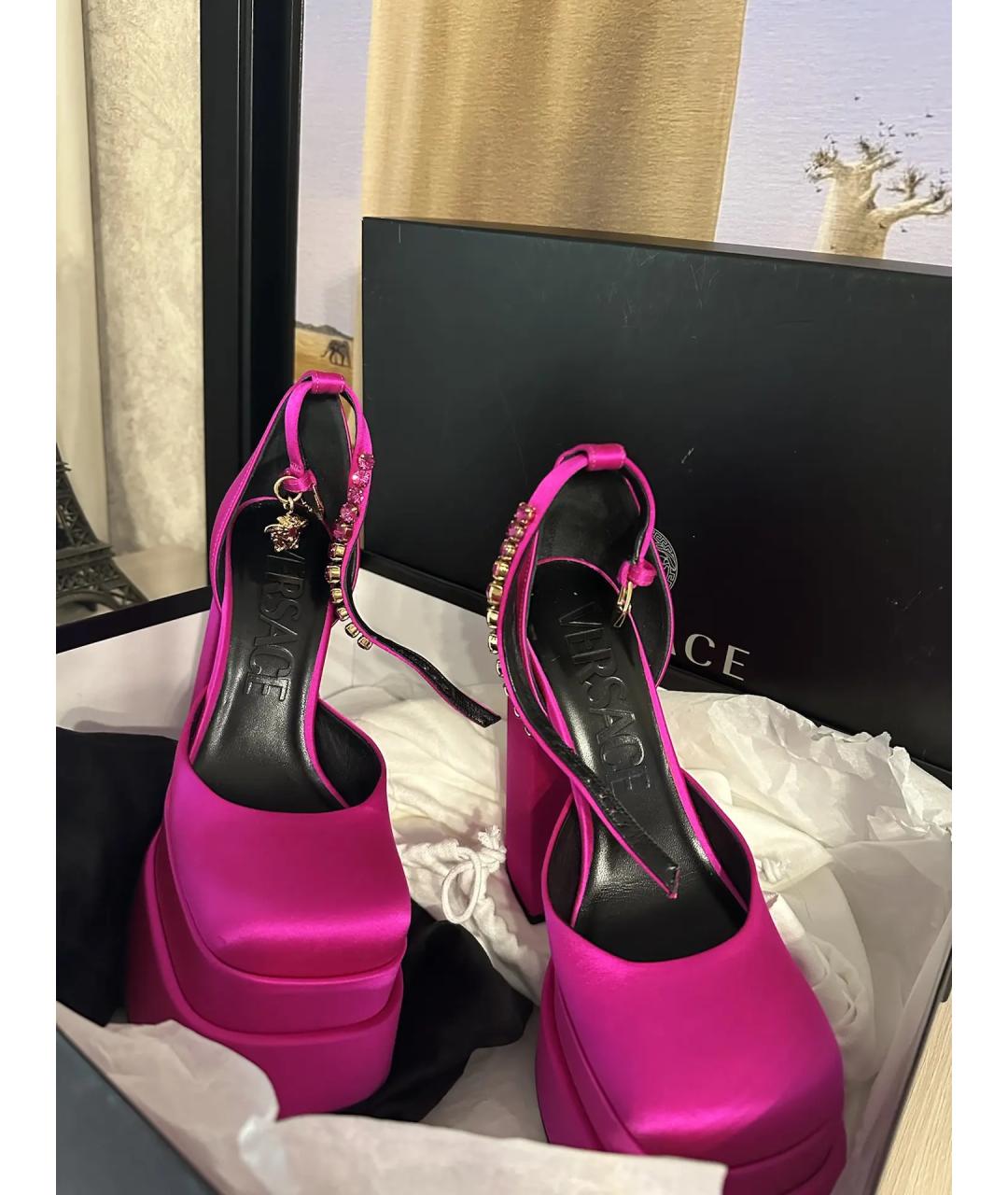 VERSACE Фуксия текстильные туфли, фото 6
