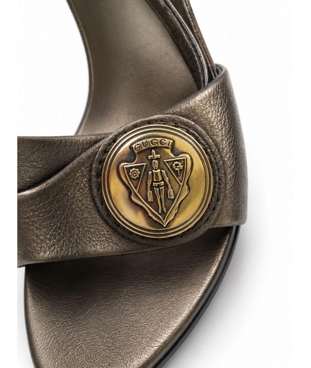 GUCCI Золотые кожаные босоножки, фото 5