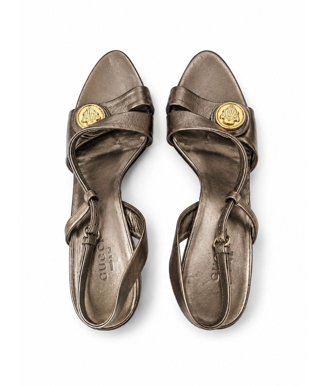 GUCCI Золотые кожаные босоножки, фото 3