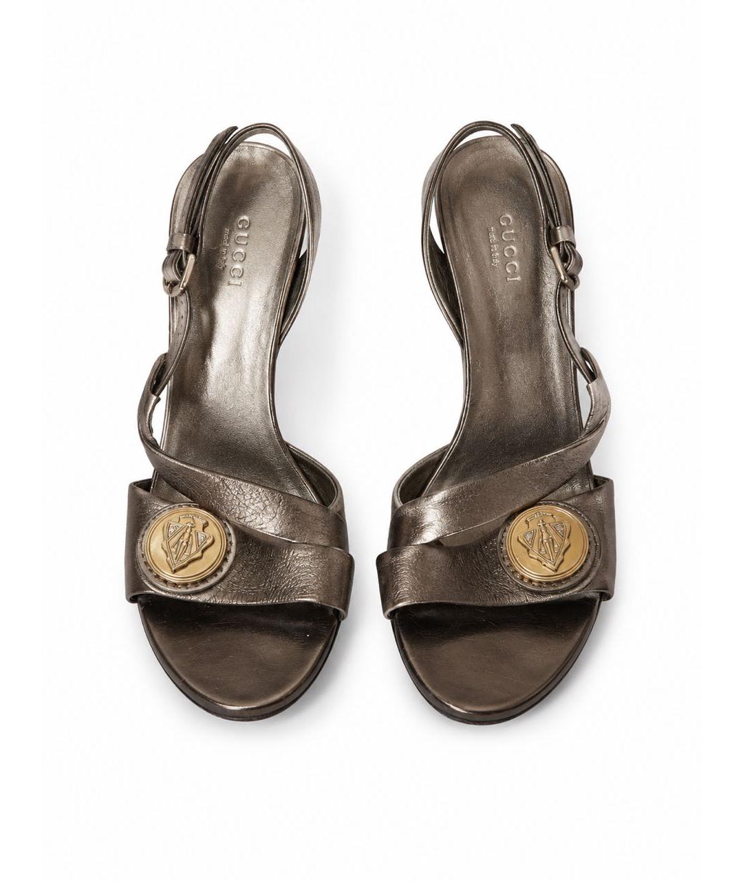 GUCCI Золотые кожаные босоножки, фото 2