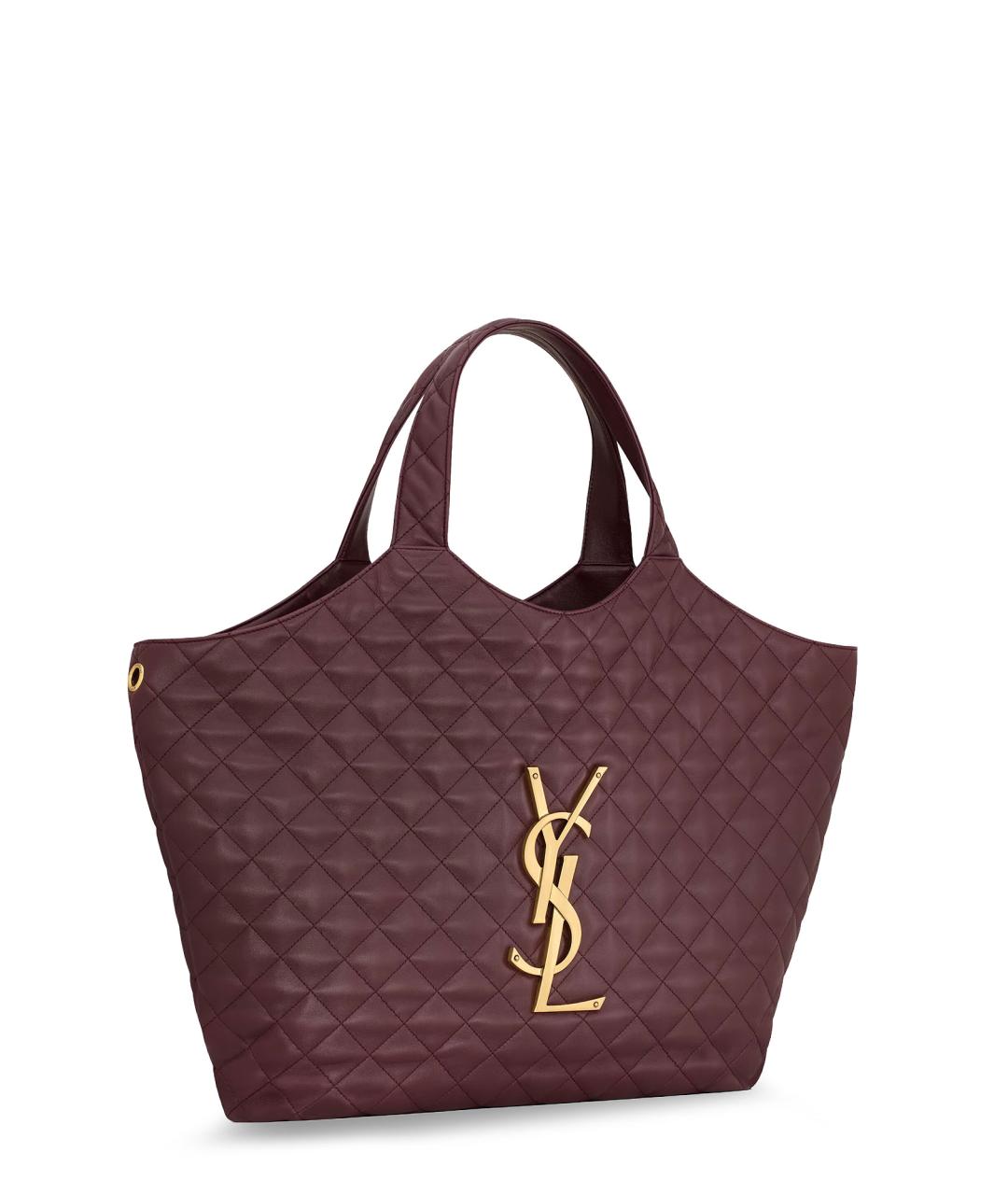 SAINT LAURENT Бордовая кожаная сумка тоут, фото 3
