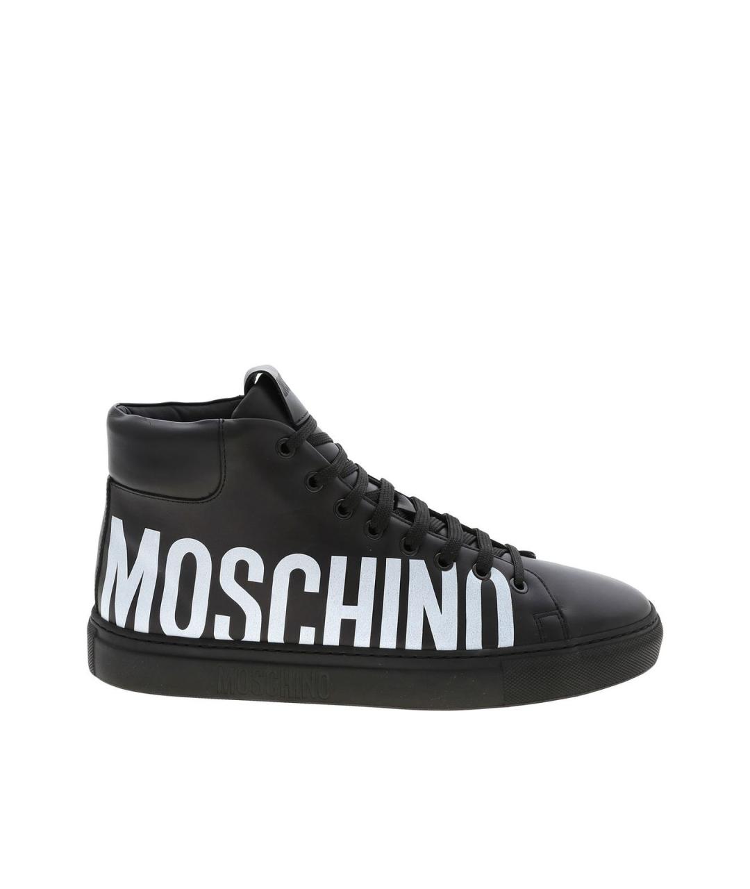 MOSCHINO Черные кожаные высокие кроссовки / кеды, фото 1