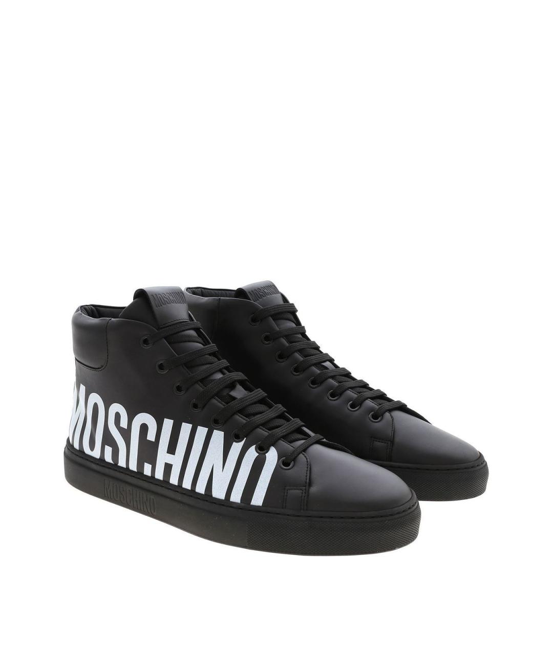 MOSCHINO Черные кожаные высокие кроссовки / кеды, фото 2