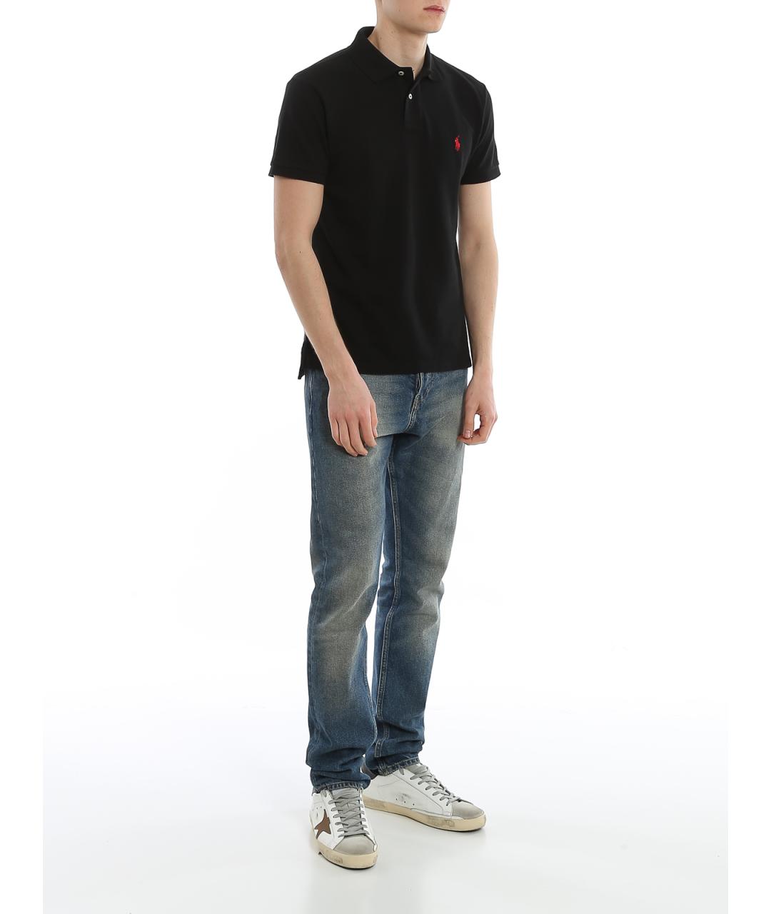 POLO RALPH LAUREN Черное хлопковое поло с коротким рукавом, фото 2