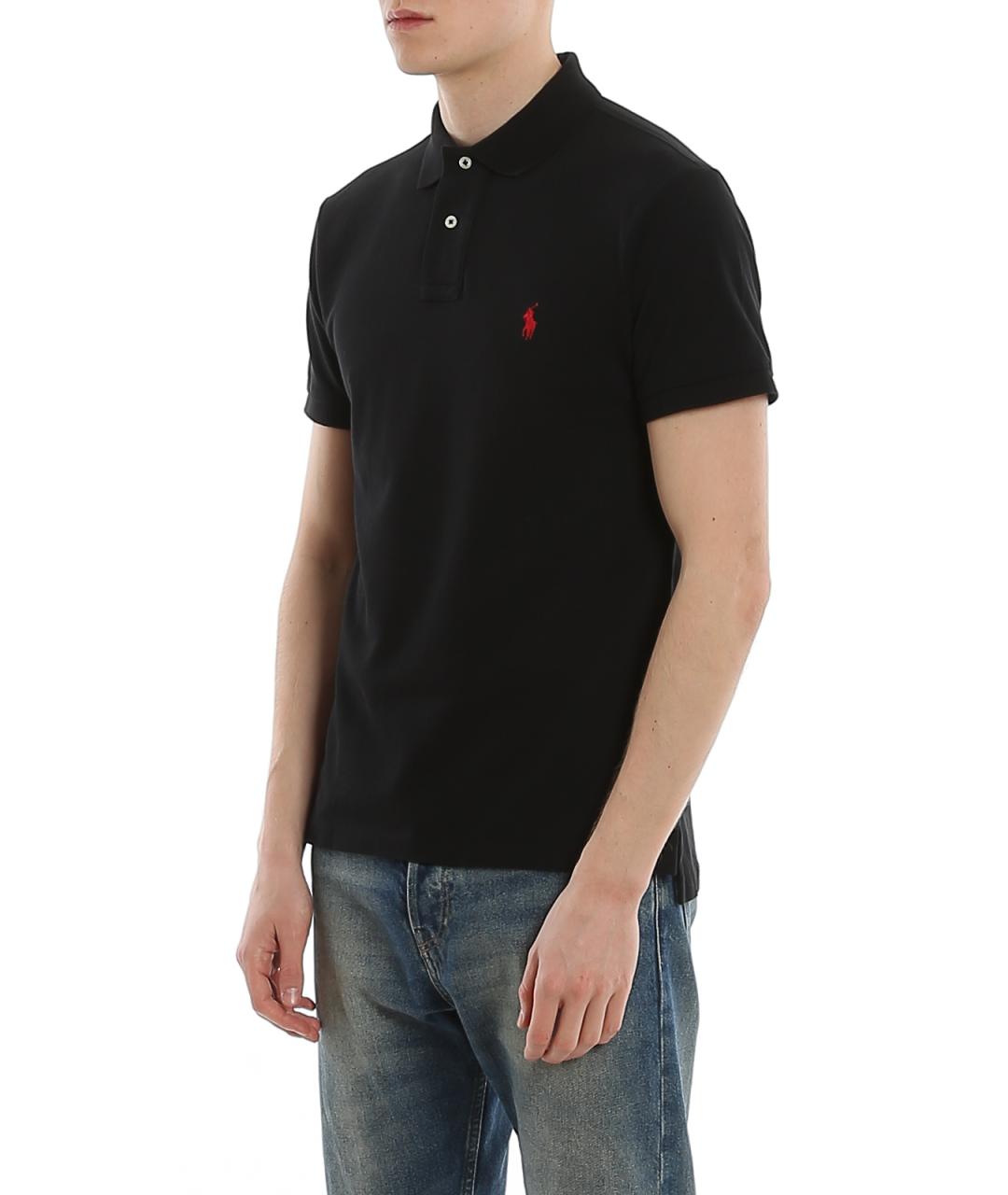 POLO RALPH LAUREN Черное хлопковое поло с коротким рукавом, фото 5