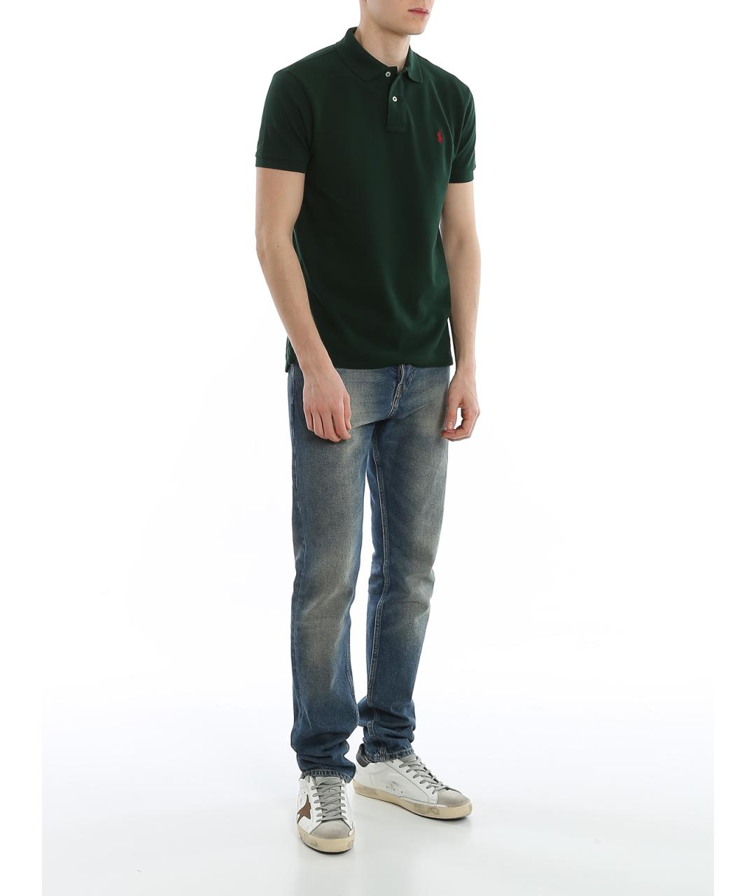 POLO RALPH LAUREN Зеленое хлопковое поло с коротким рукавом, фото 2