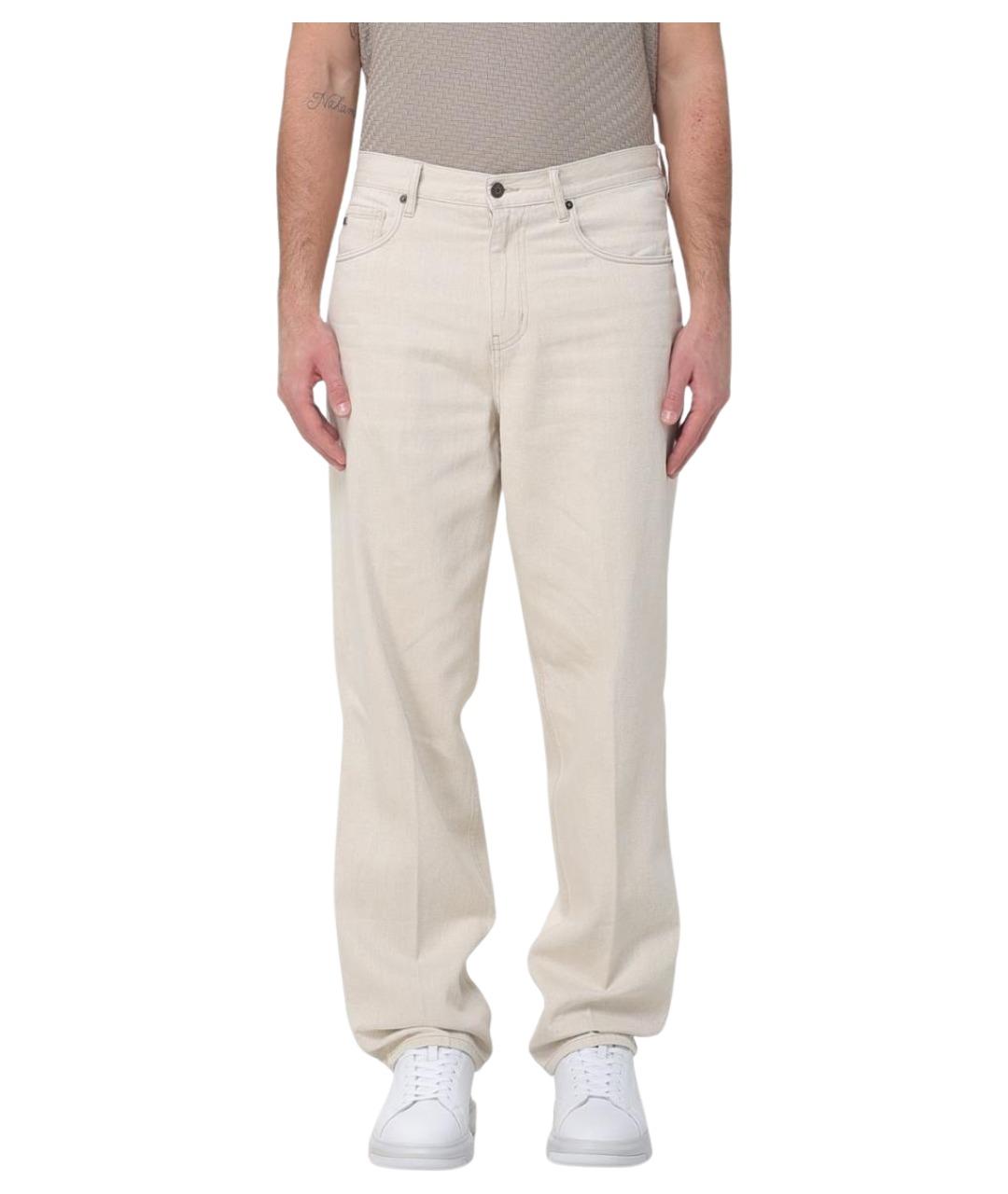 EMPORIO ARMANI Бежевые хлопковые прямые джинсы, фото 1