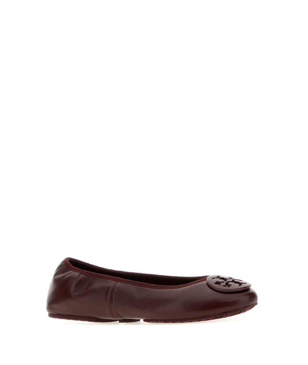 TORY BURCH Бордовые кожаные балетки, фото 2