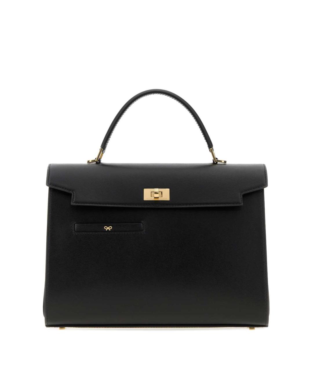 ANYA HINDMARCH Черная кожаная сумка с короткими ручками, фото 1