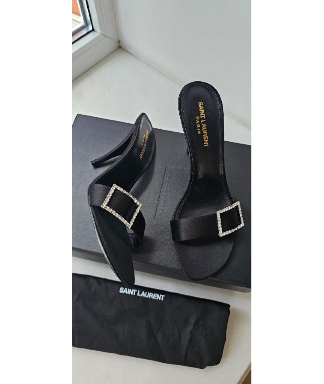 SAINT LAURENT Черные текстильные мюли, фото 3