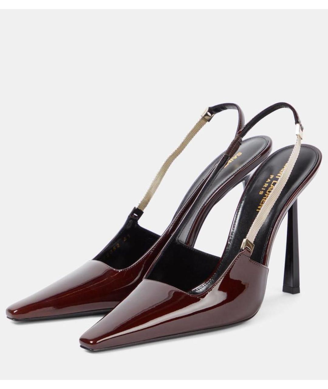 SAINT LAURENT Бордовые туфли из лакированной кожи, фото 9