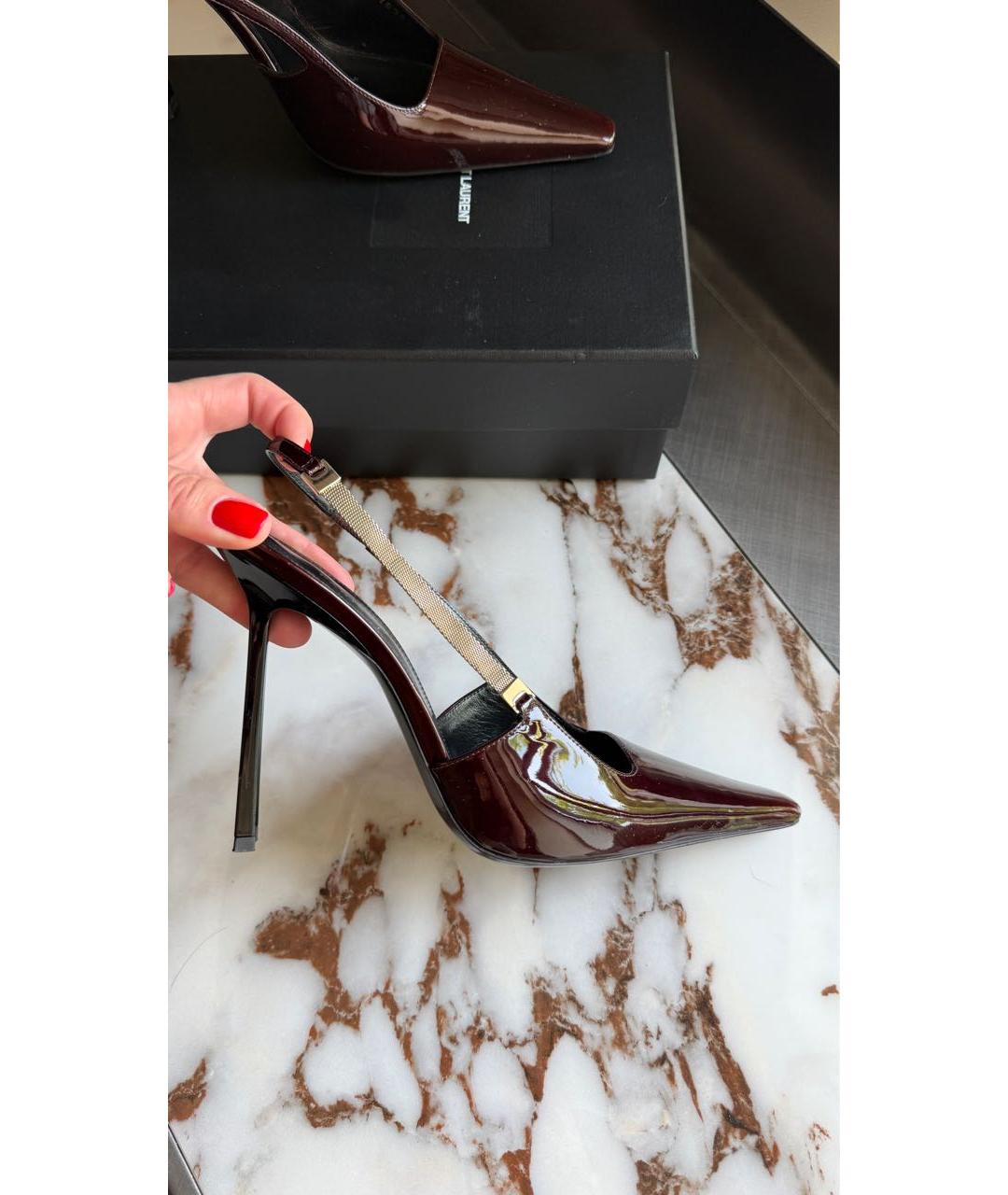 SAINT LAURENT Бордовые туфли из лакированной кожи, фото 3