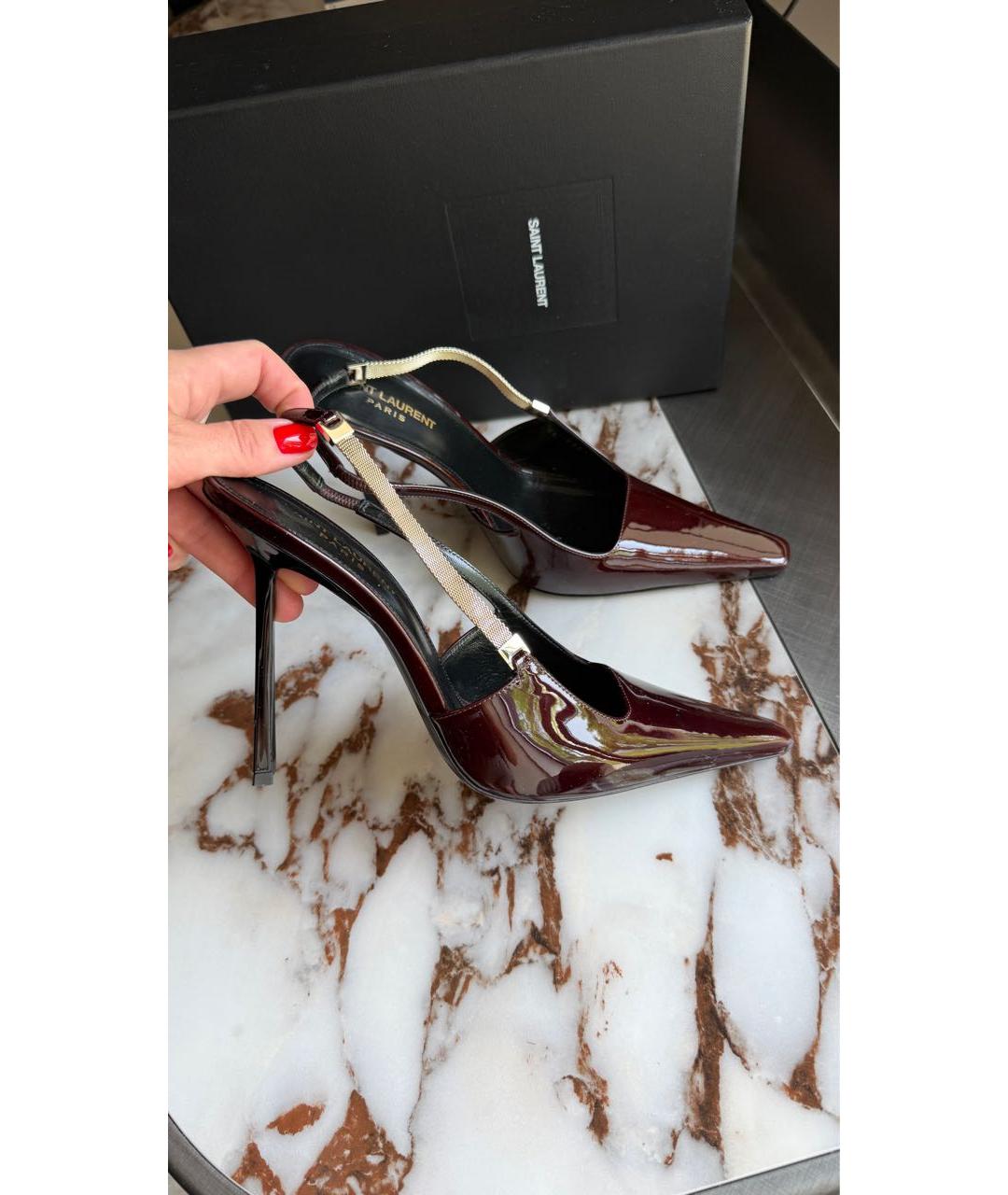 SAINT LAURENT Бордовые туфли из лакированной кожи, фото 6