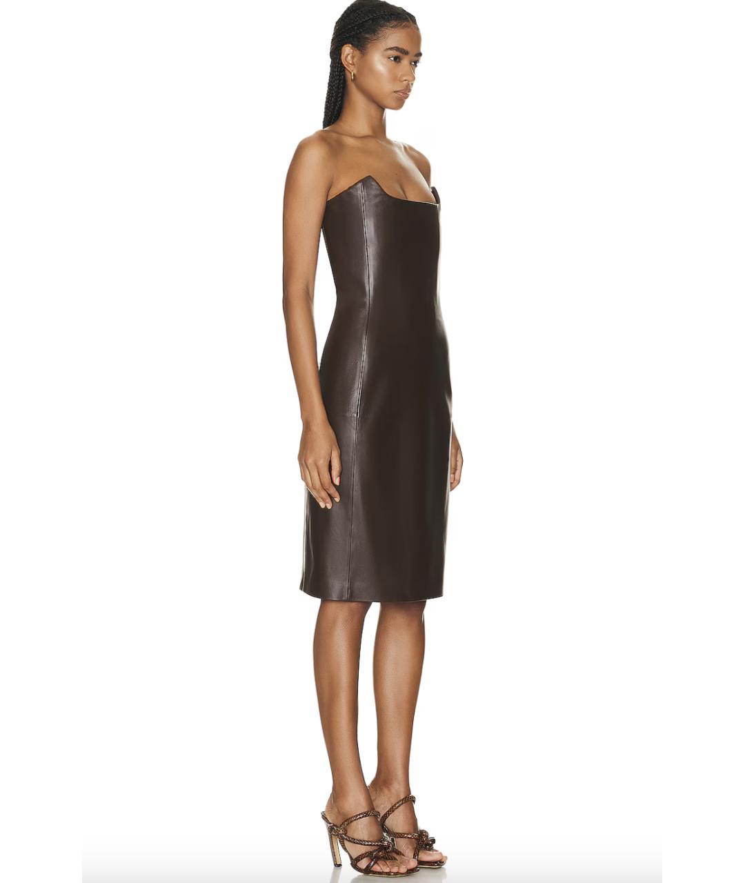 BOTTEGA VENETA Коричневое кожаное коктейльное платье, фото 3