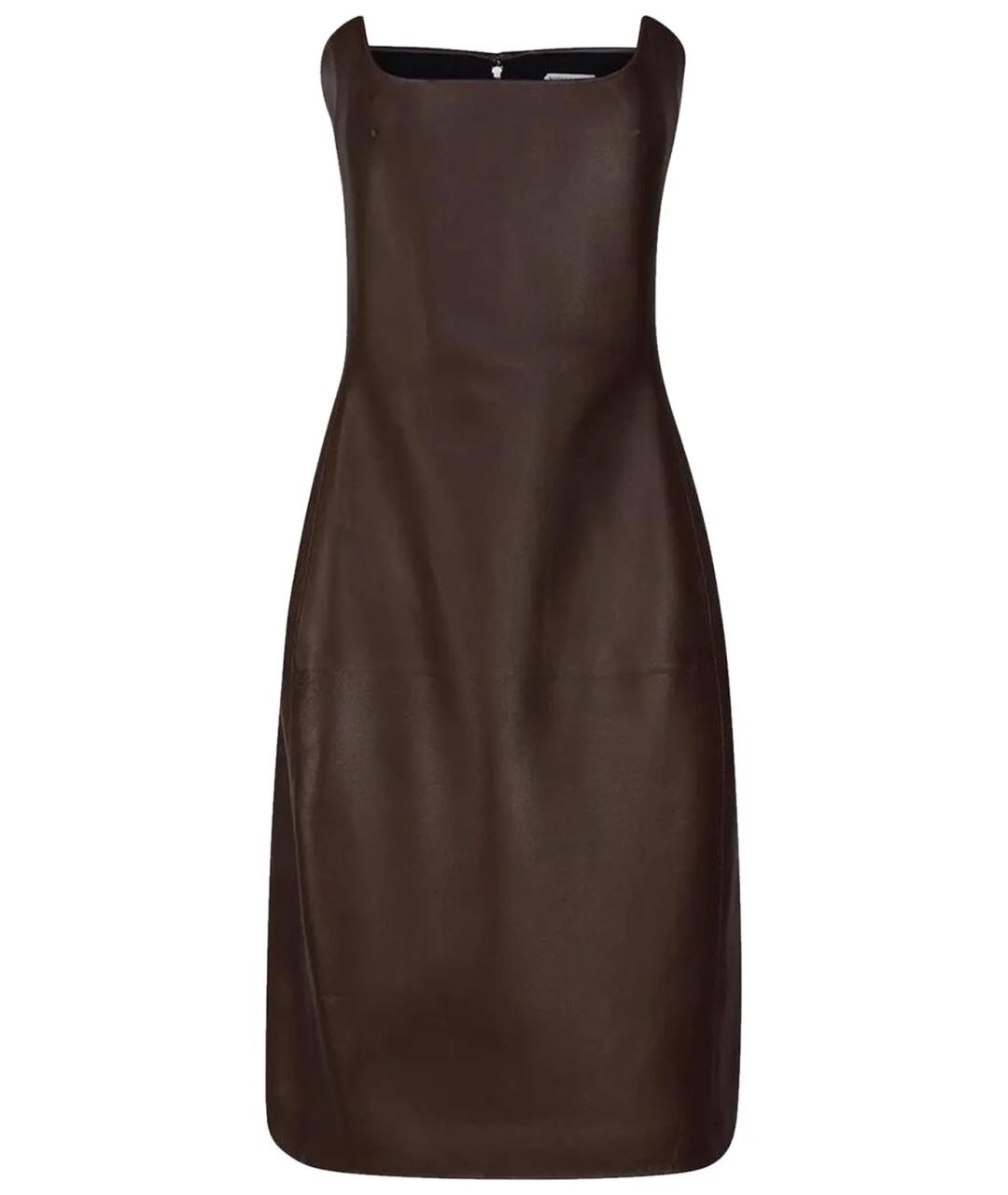 BOTTEGA VENETA Коричневое кожаное коктейльное платье, фото 1