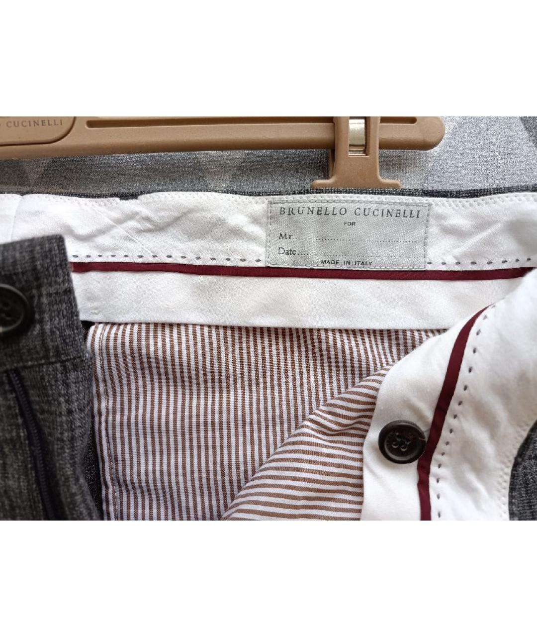 BRUNELLO CUCINELLI Серые шерстяные повседневные брюки, фото 4