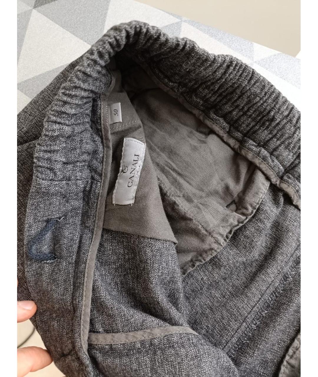 CANALI Серые хлопко-эластановые повседневные брюки, фото 3