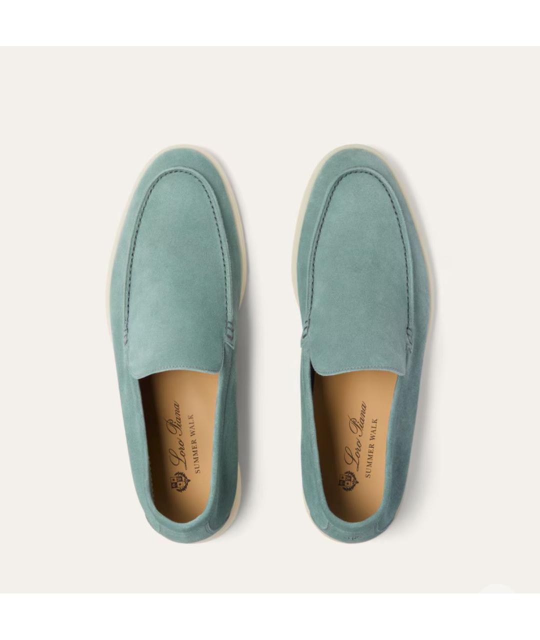 LORO PIANA Бирюзовые замшевые лоферы, фото 3