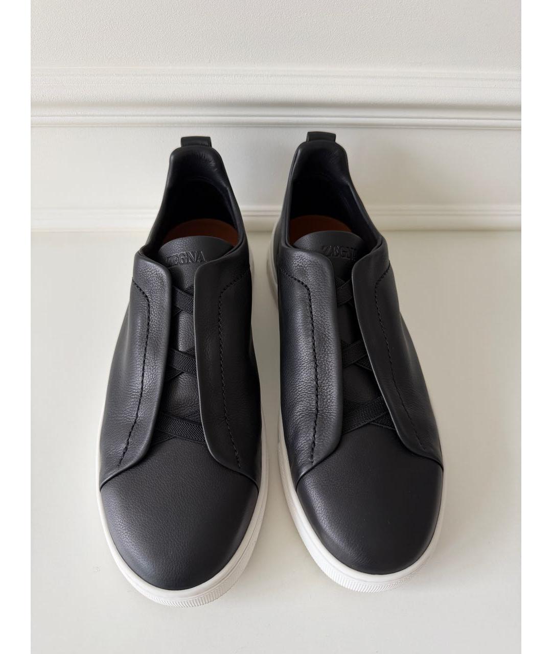 ZEGNA Черные кожаные низкие кроссовки / кеды, фото 2