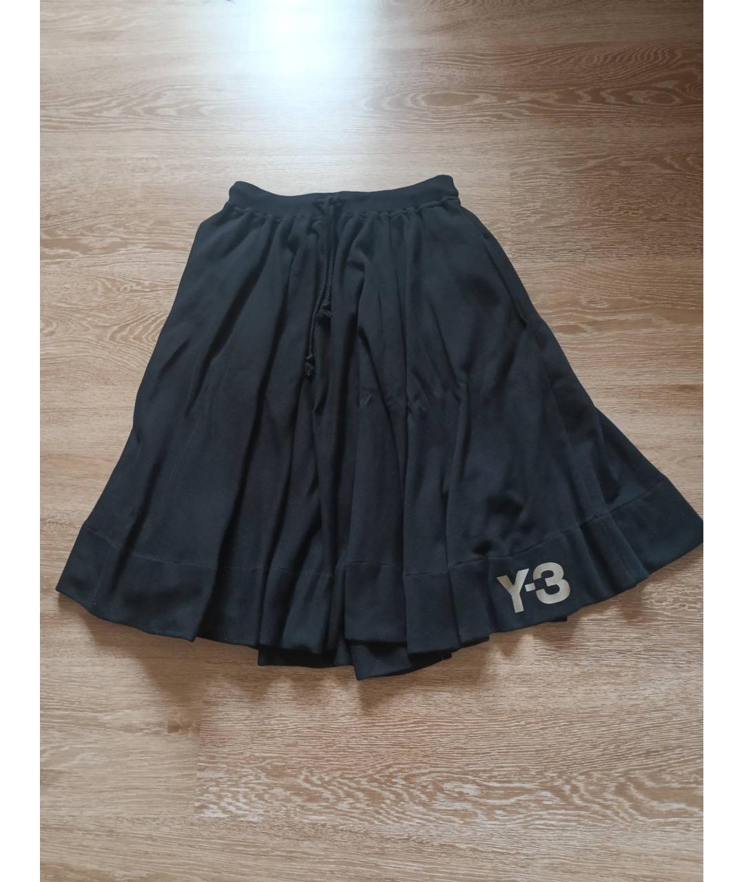 Y-3 Черная хлопковая юбка миди, фото 5